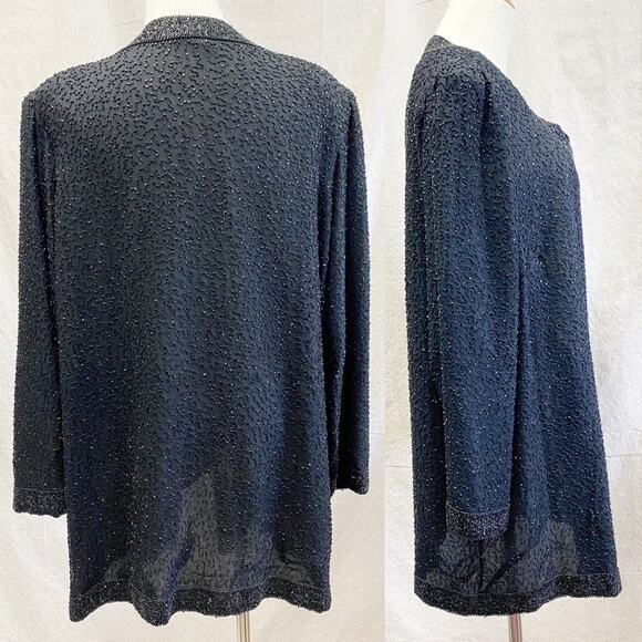 Vintage Sténay Plus black silk‎ beaded open longline Cardigan Size 1X - Picture 14 of 15